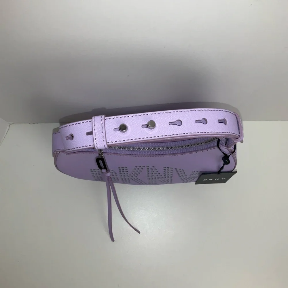 DKNY Essex Saffiano 100% Cow Leather Shoulder Bag in a purple colorway